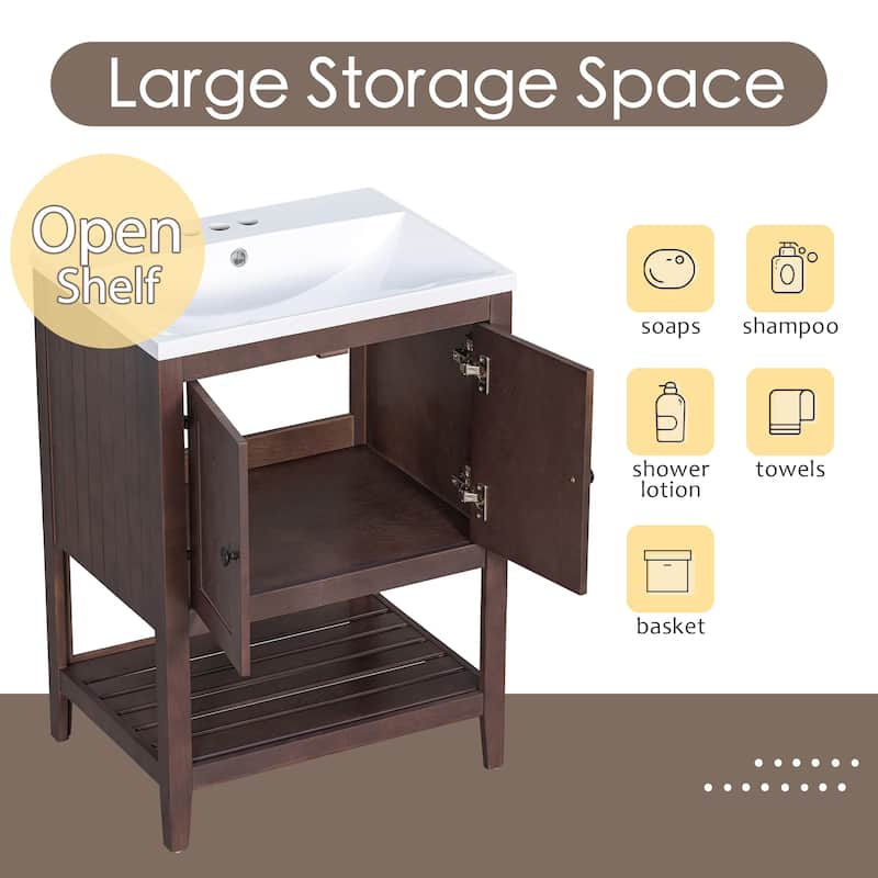 GDFStudio - Genevieve 24" Modern Bathroom Vanity with Ceramic Sink and Solid Wood Frame, Open Shelf Design