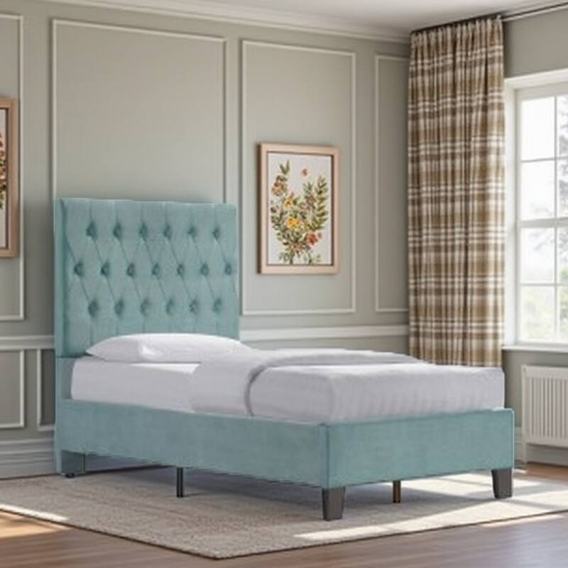 Light Blue Queen Size Upholstered Bed in Transitional Design with Easy Assembly - Twin Blue - Twin