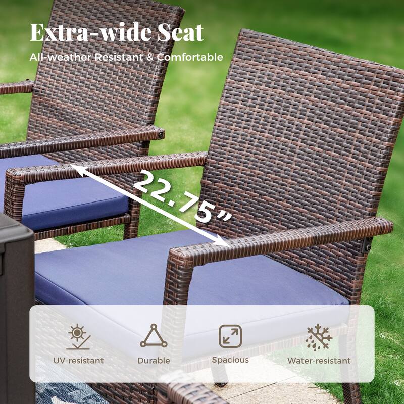 MAISON ARTS 7/8 Pieces Outdoor Patio Dining Set, 6 PE Rattan Chairs with Cushions and 1 Rectangle Metal Table