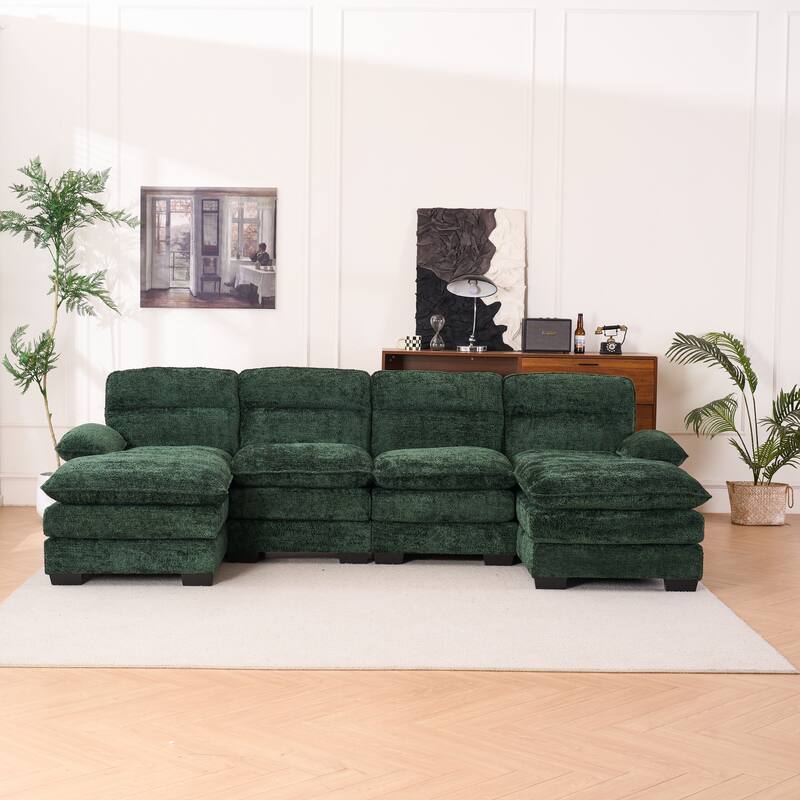 Modern U-shape Chenille Upholstered Sofa with Chaise Multiple Cushions Sectional Couch