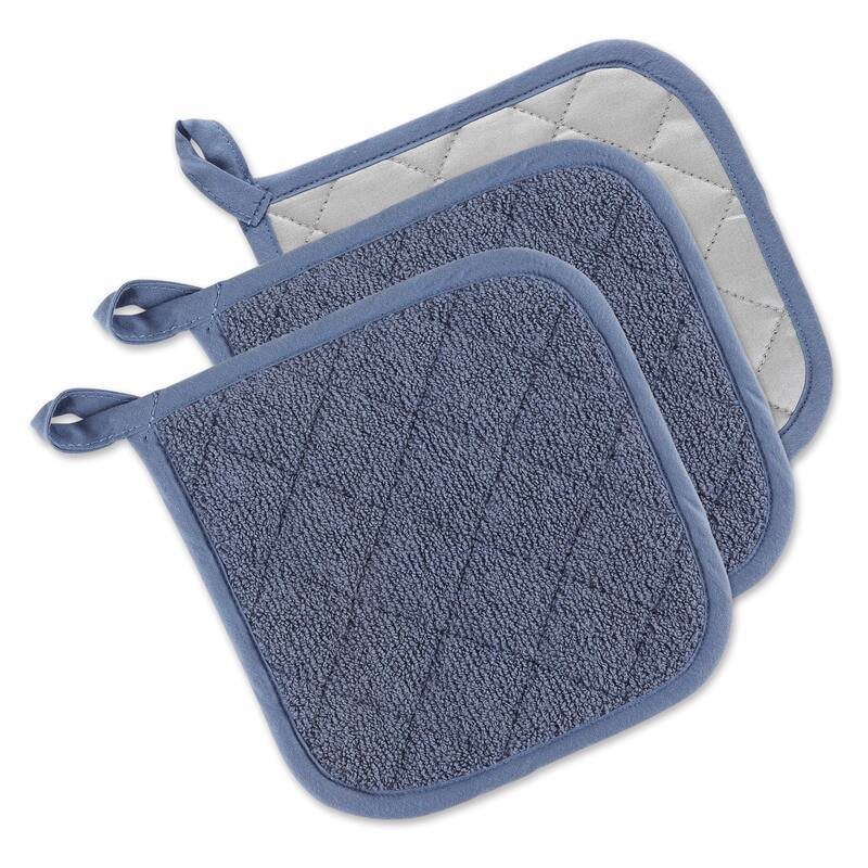 White Terry Potholder (Set 3) - Stonewash Blue