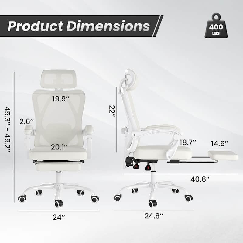 Ergonomic Office Chair with Footrest, Office Desk Chair with Headrest, High Back Computer Chair with Adjustable Lumbar Support