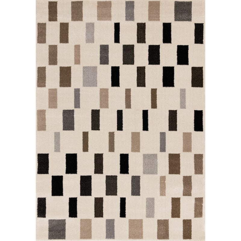 Black Grey White Taupe Rectangle Rows High-Traffic Rug