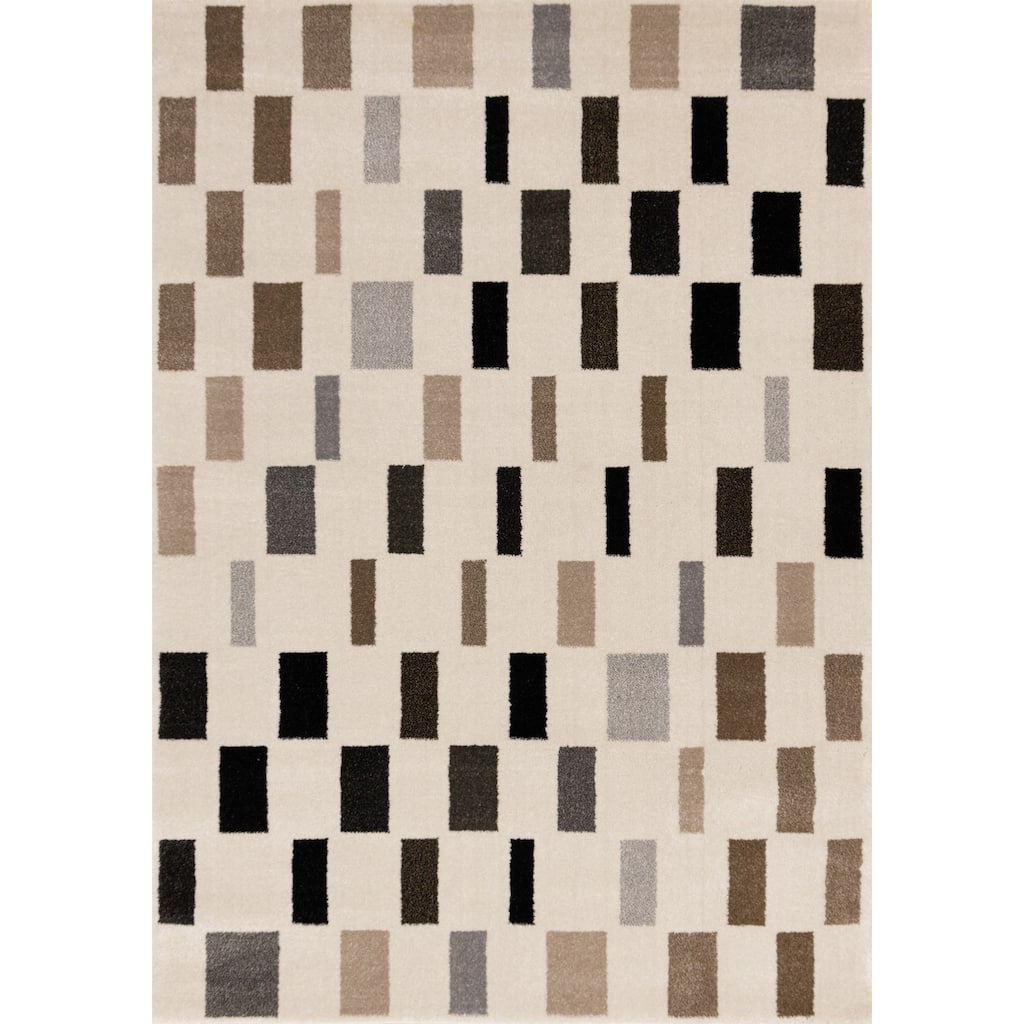 Black Grey White Taupe Rectangle Rows High-Traffic Rug