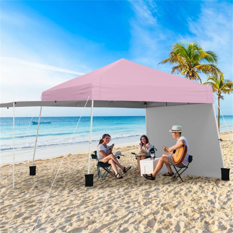 10x9.2 ft Pop-Up Canopy Tent with Awning and Sidewalls Stable Metal Frame for Outdoor Use - 14 x 9.2 x 8.3/8.7 ft (L x W x H)