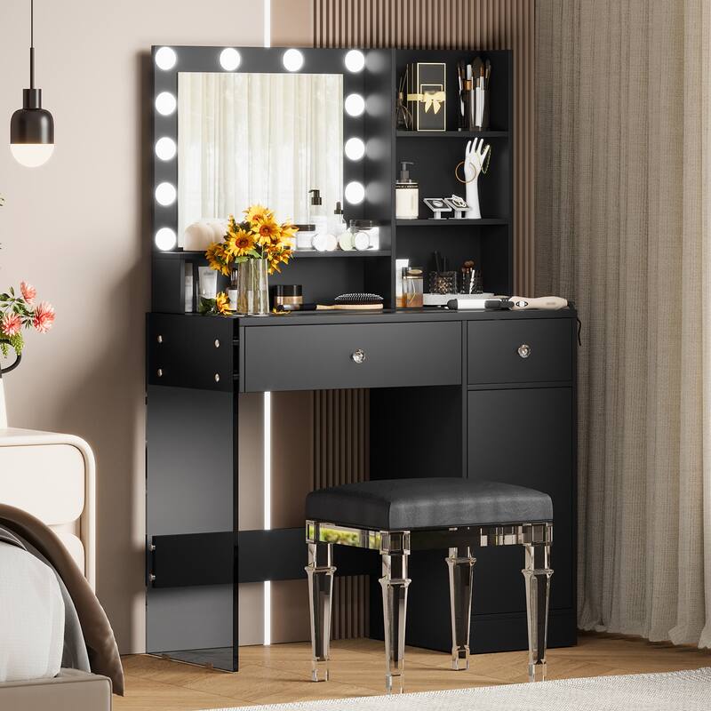 Makeup Vanity with 3 Lighting Modes and Charging Station - Black