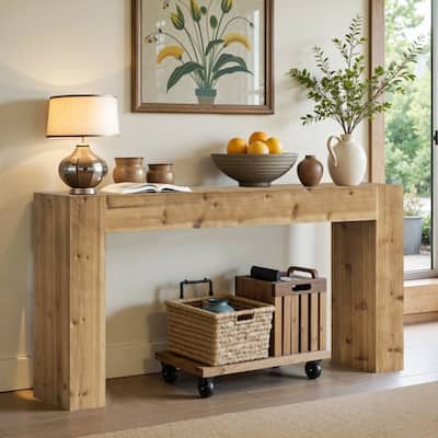 63-inch Solid Wood Console Table, Rustic Entryway Table, Sofa Table