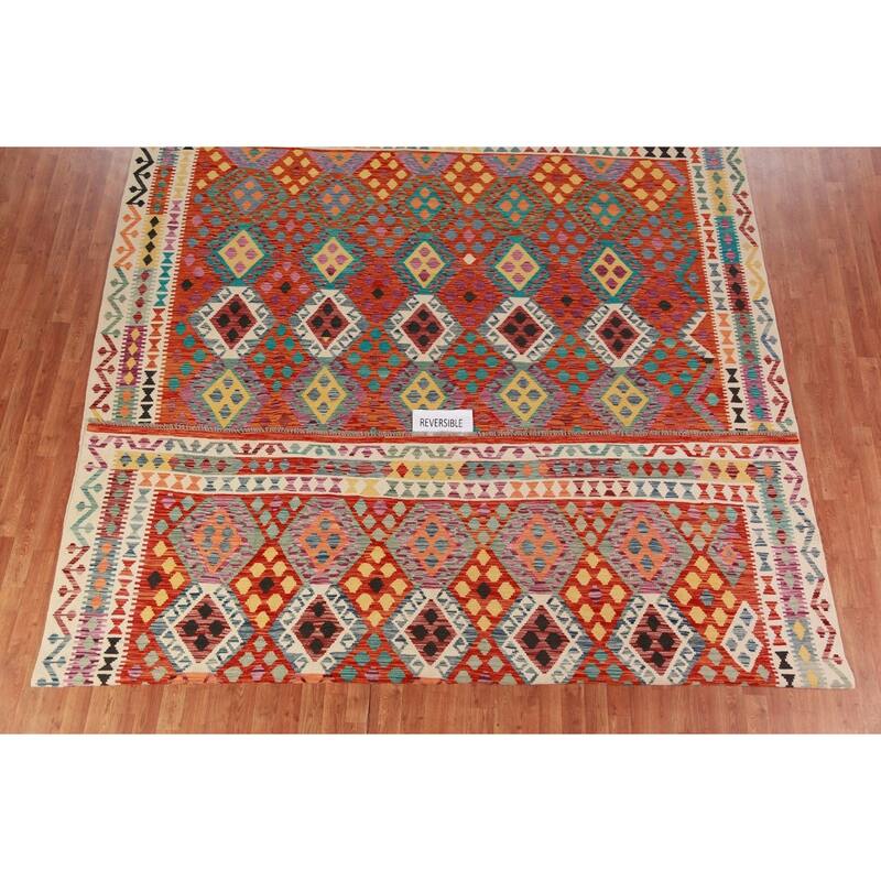 Reversible Kilim Oriental Area Rug Hand-Woven Living Room Wool Carpet - 9'10"x 13'0"