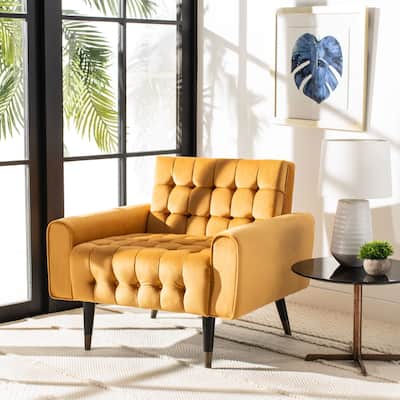 SAFAVIEH Amaris Contemporary Tufted Velvet Accent Chair - 32.7" x 31.5" x 28.4"
