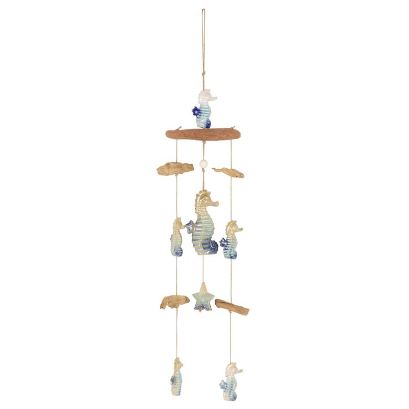 Ceramic Starfish Ombre Windchime with Driftwood and Hanging Starfish Accents - Blue - Roche River Decor