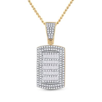 10k Yellow Gold Mens Round Diamond Dog Tag Charm Pendant 3/4 Cttw