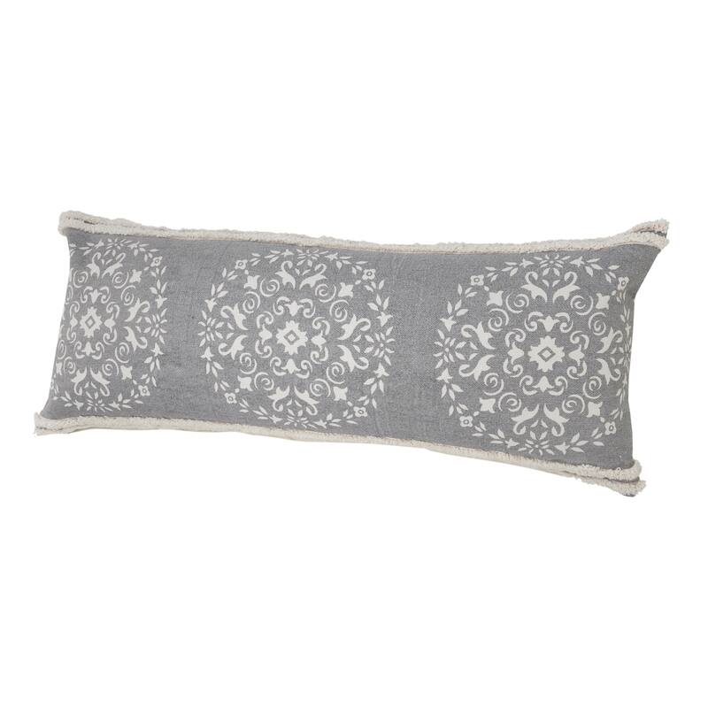 HomeRoots 14" X 36" Gray And White 100% Cotton Geometric Zippered Pillow