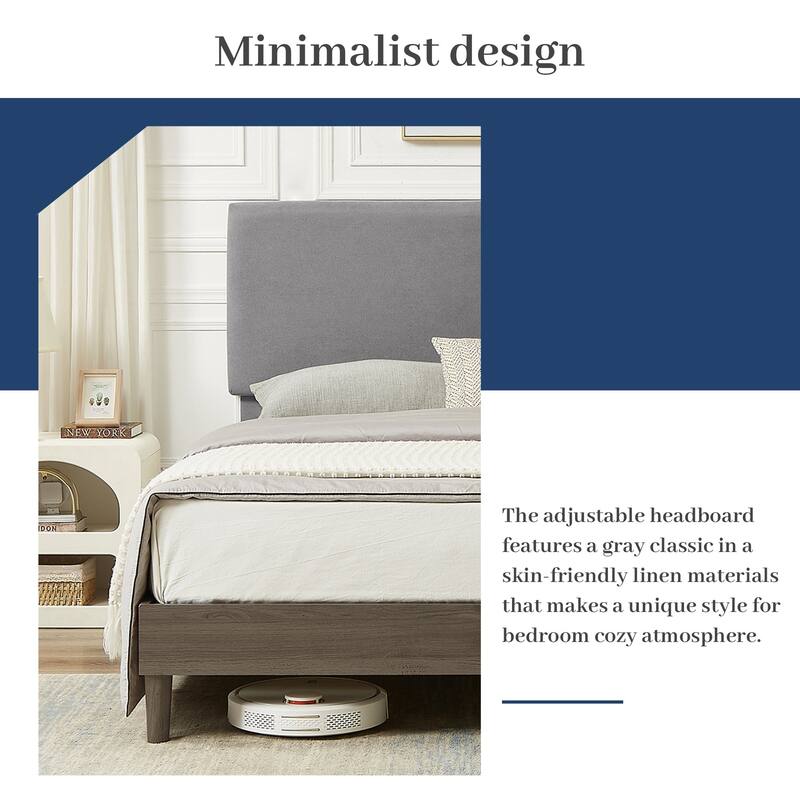 VECELO Upholstered Platform Bed Frame with Adjustable Headboard, Solid Wood Slats, No Box Spring Needed, Twin/Full/Queen Size