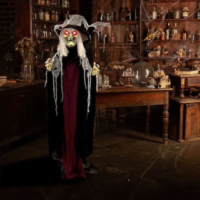 Haunted Hill Farm 6.9-Ft. Poseable Talking Witch with Red Eyes