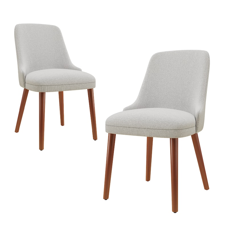 High Back Dining Chairs Upholstered Padded Kitchen Chairs Wood Legs for Restaurant Cafe - Set of 2 - Light Grey