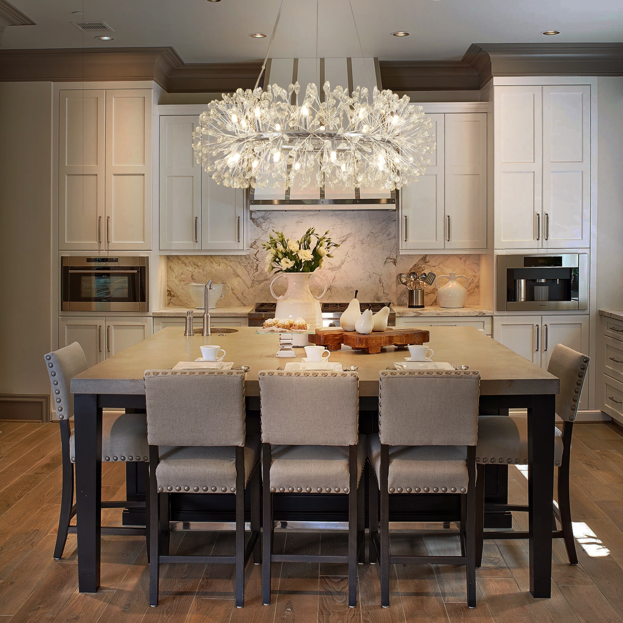 Rennnsan 20-Light Modern Glam Wheel Round Starburst Firework Crystal Chandelier for Dining Room