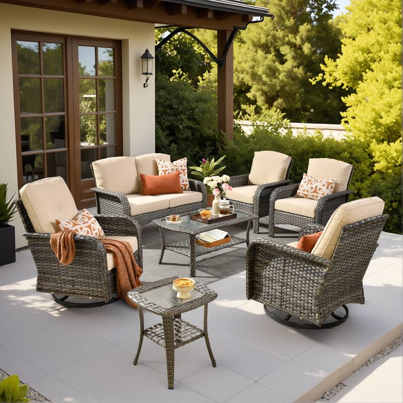 XIZZI 7-Piece Patio Wicker Furniture Conversation Swivel Chairs Set