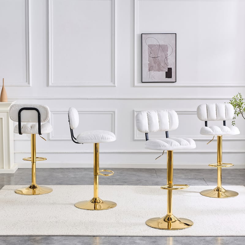 Adjustable Height Swivel Bar Stools Set of 2, PU Leather Upholstered Bar Stools, Dining Chairs with Metal Base & Footrest