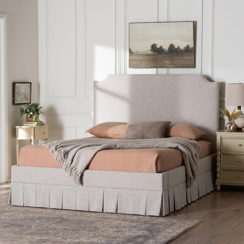 Ronelyn Platform Bed with Pleated Skirt - Fabric Upholstered Bed Frame with Panel Headboard