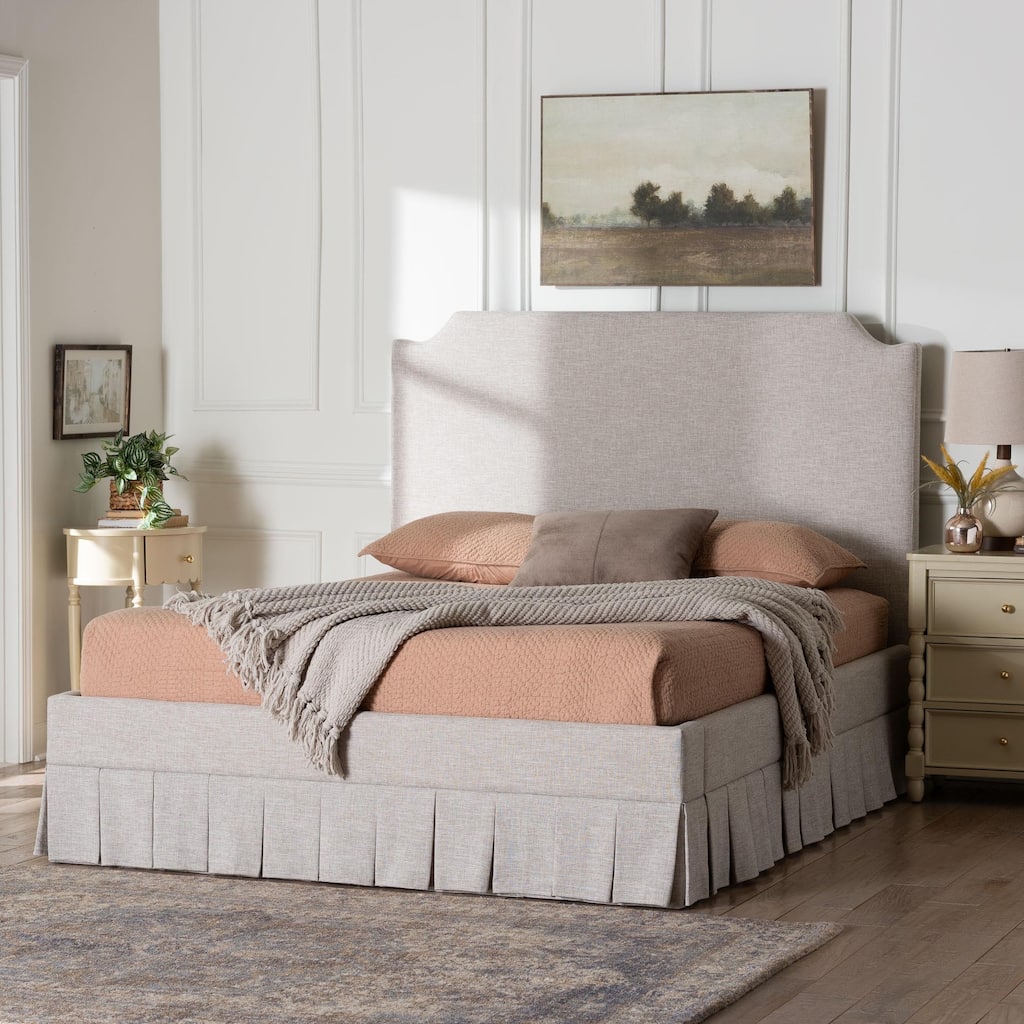 Ronelyn Platform Bed with Pleated Skirt - Fabric Upholstered Bed Frame with Panel Headboard