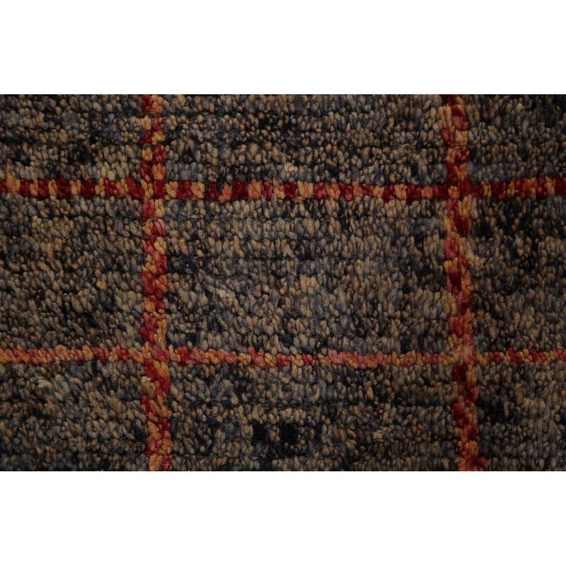 Geometric Checkered Moroccan Oriental Runner Rug Handmade Wool Carpet - 1'10" x 17'3"