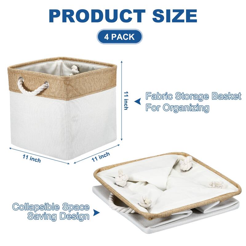 Storage Baskets Fabric Collapsible Cube Baskets, 4 Pack - Khaki/White