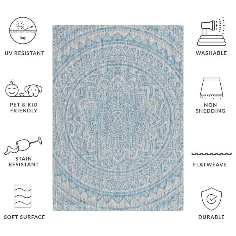 SAFAVIEH Courtyard Deepa Mandala Indoor /Outdoor Waterproof Patio Backyard Rug