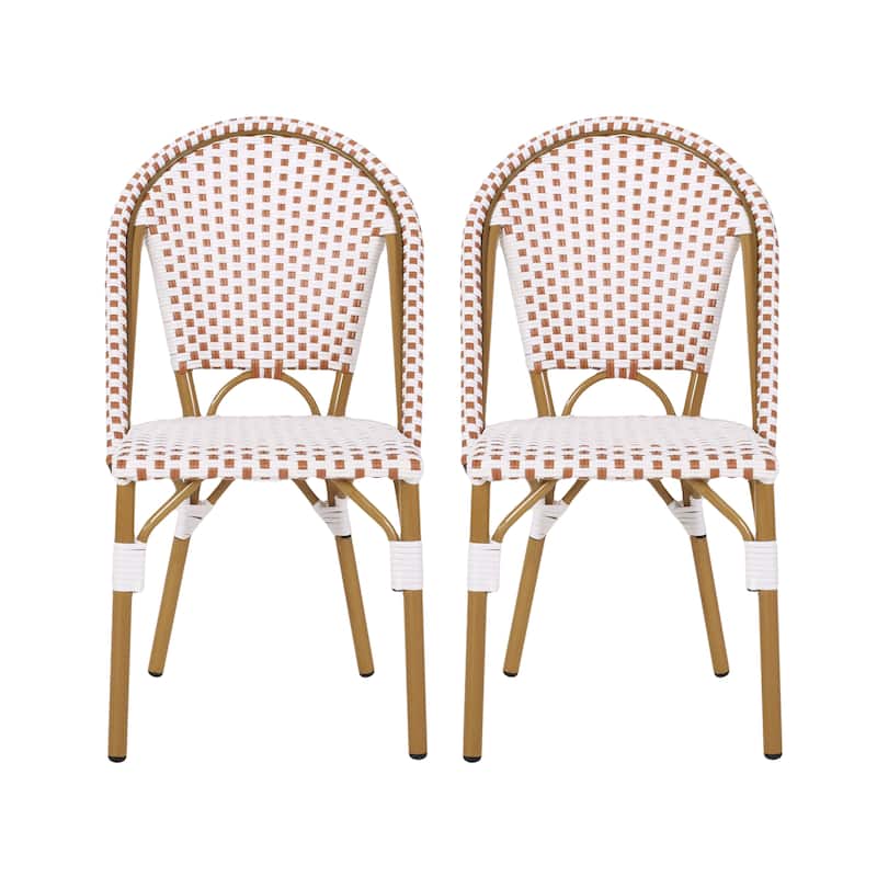 Outdoor PE Ratten and Aluminum French Bistro Chairs, Set of 2