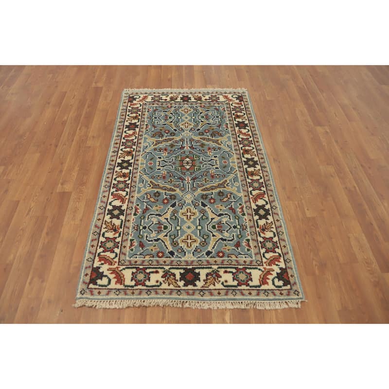 Hand-knotted Transitional Wool Carpet Blue Oushak Rug Oriental Carpet Floral Area Rug Oriental Carpet - 4' 11'' X 2' 11''