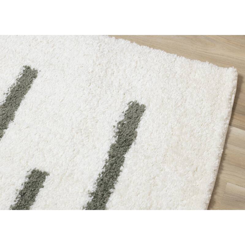 Taylor Collection - Cream Sage Lines Soft Indoor Shag Area Rug