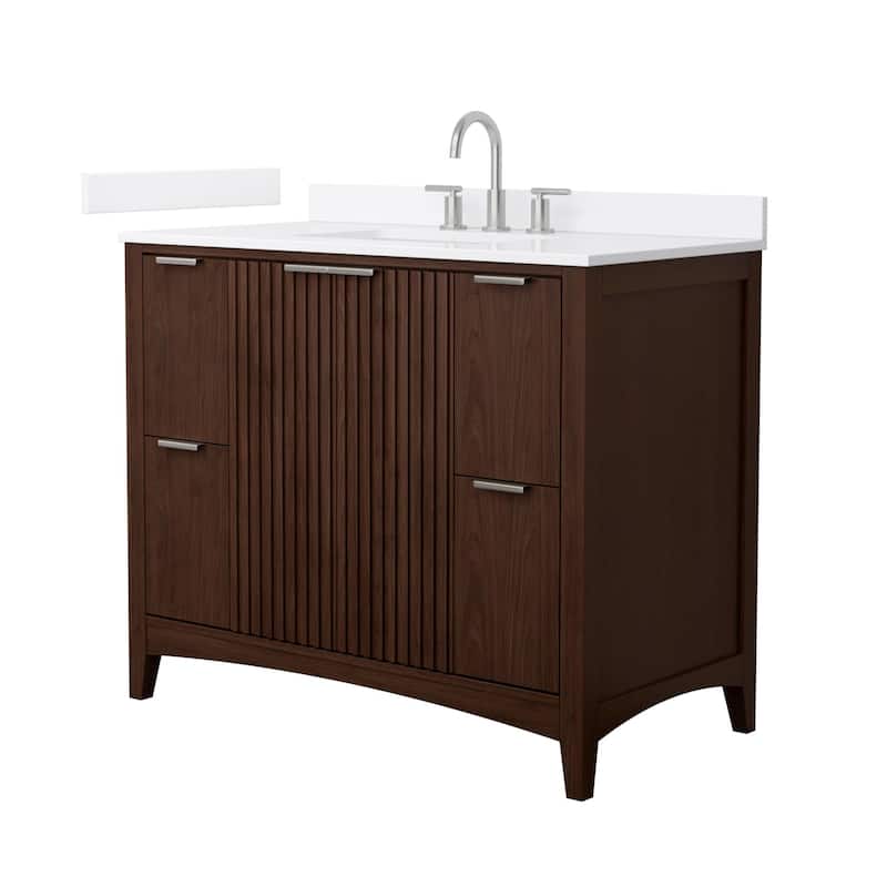 Wyndham Collection WCF9191-42S-QTZ-US3MXX Palmilla 42" Free Standing - Dark Walnut / White Quartz Top / Brushed Nickel