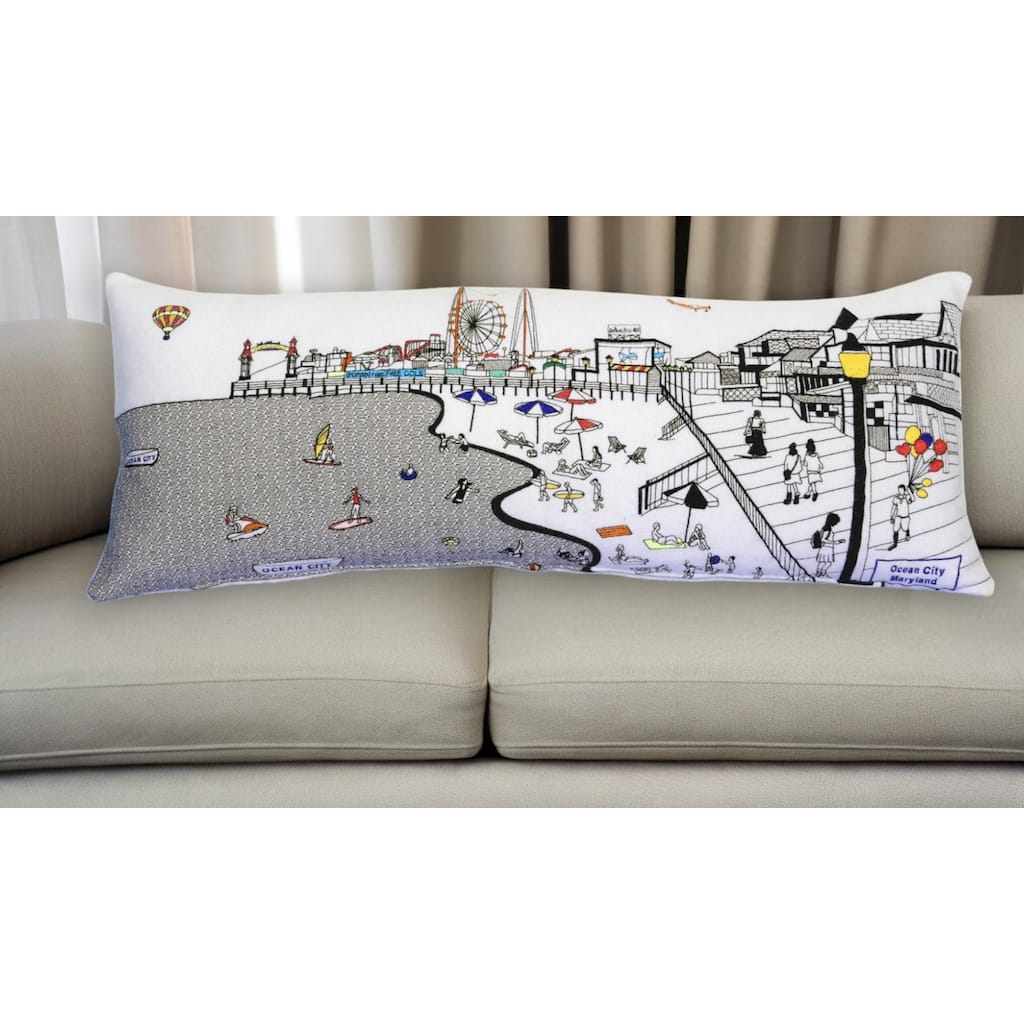 HomeRoots 35" White Ocean City MD Daylight Skyline Lumbar Decorative Pillow