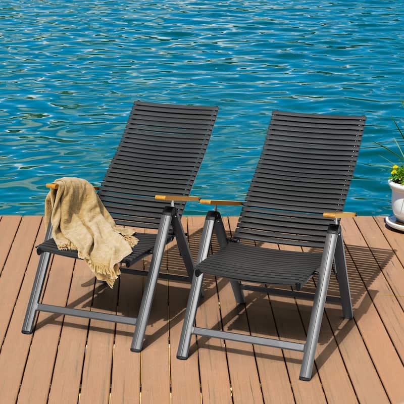 2-Piece Patio Folding Chairs with Aluminum Frame, Adjustable Backrest
