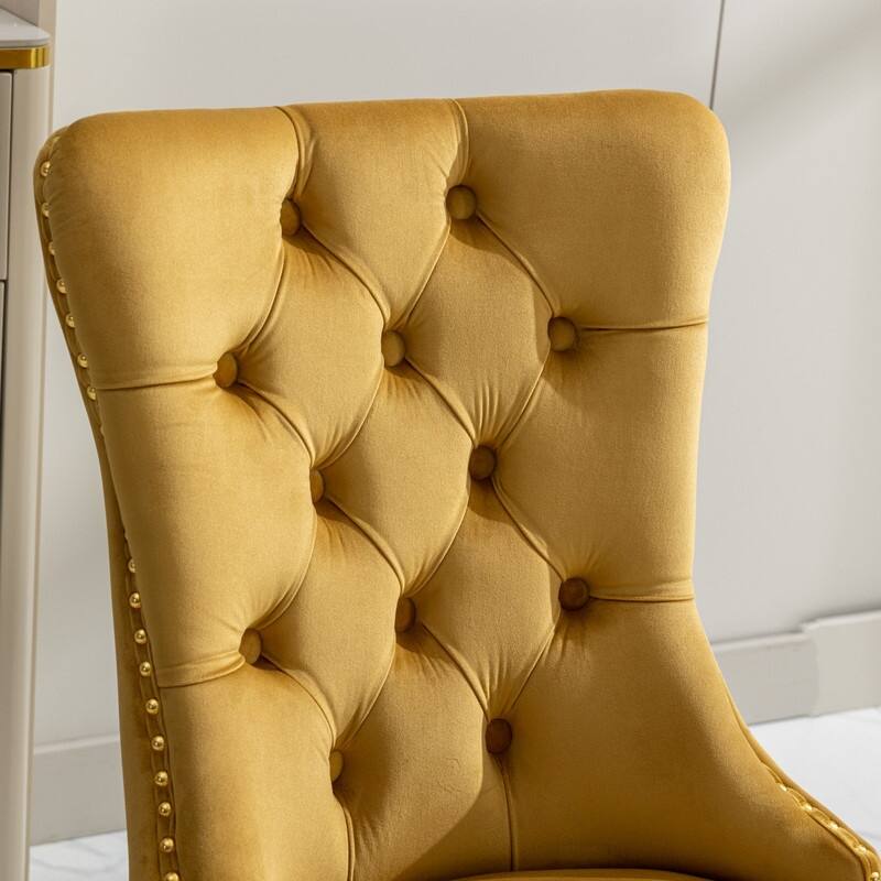 Modern Tufted Dining Chairs with Golden Legs,Velvet Dining Chairs Set of 2
