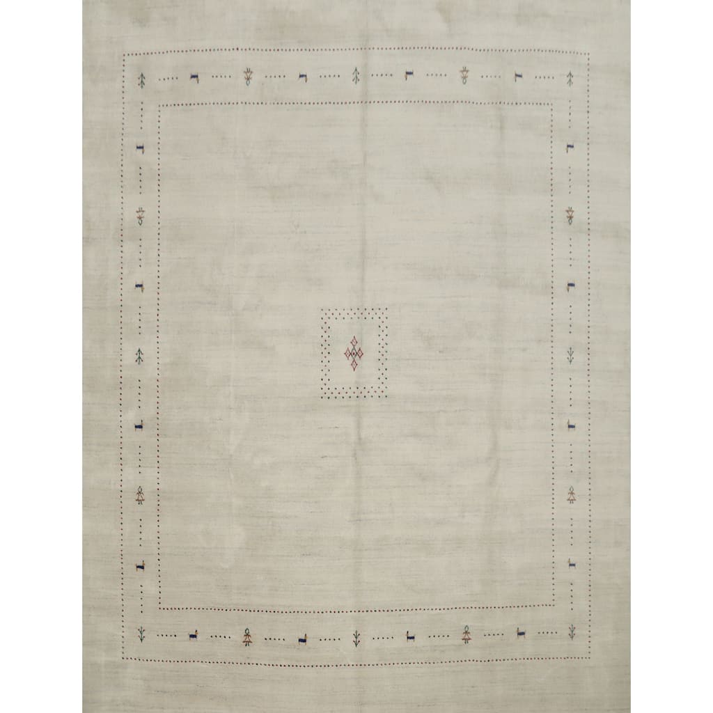 Hand Knotted Oriental 100% Wool Carpet Tribal Animal Pictorial Beige & Ivories Gabbeh Area Rug - 9' 8'' X 10' 4''