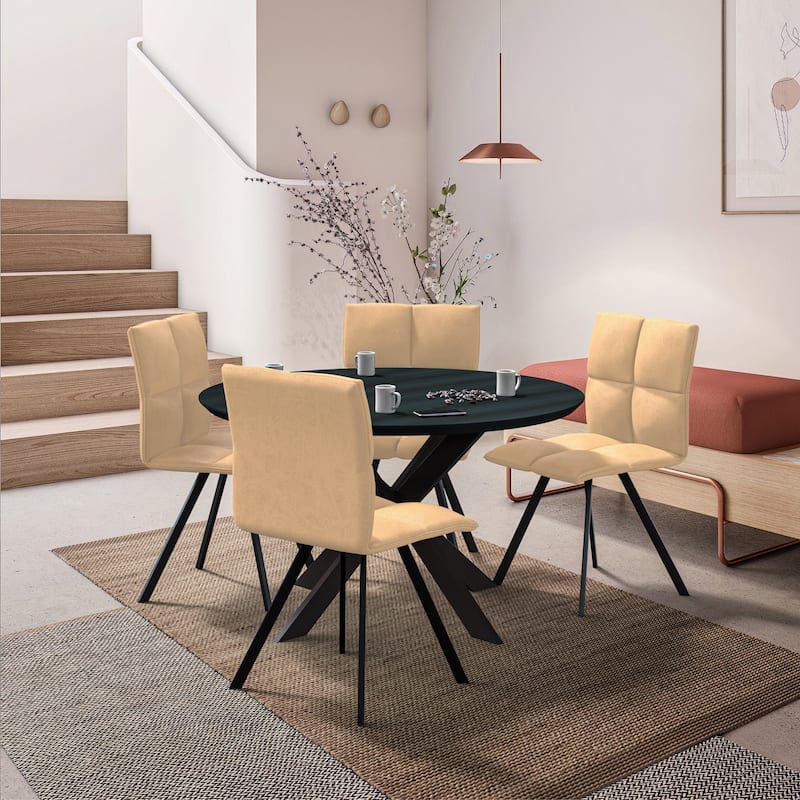 Wesley Modern Leather Dining Chair With Metal Legs Set of 4 by LeisureMod