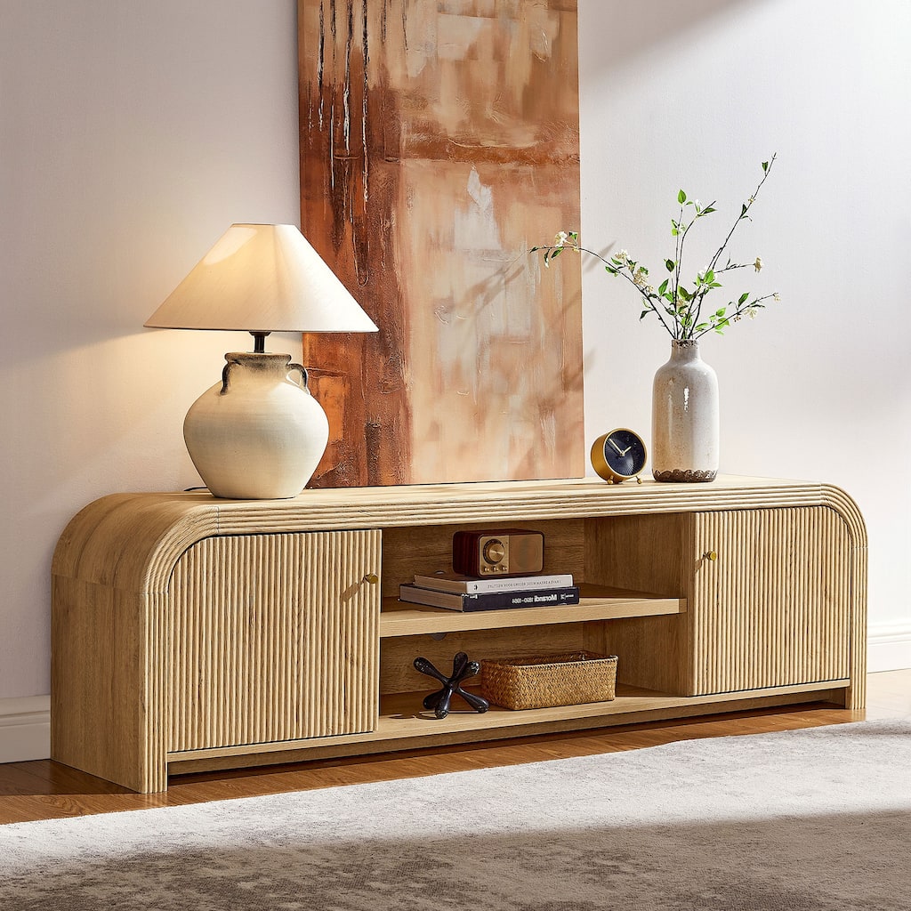 Modern Fluted TV Stand for 80" TV, Media Console, Entertainment Center