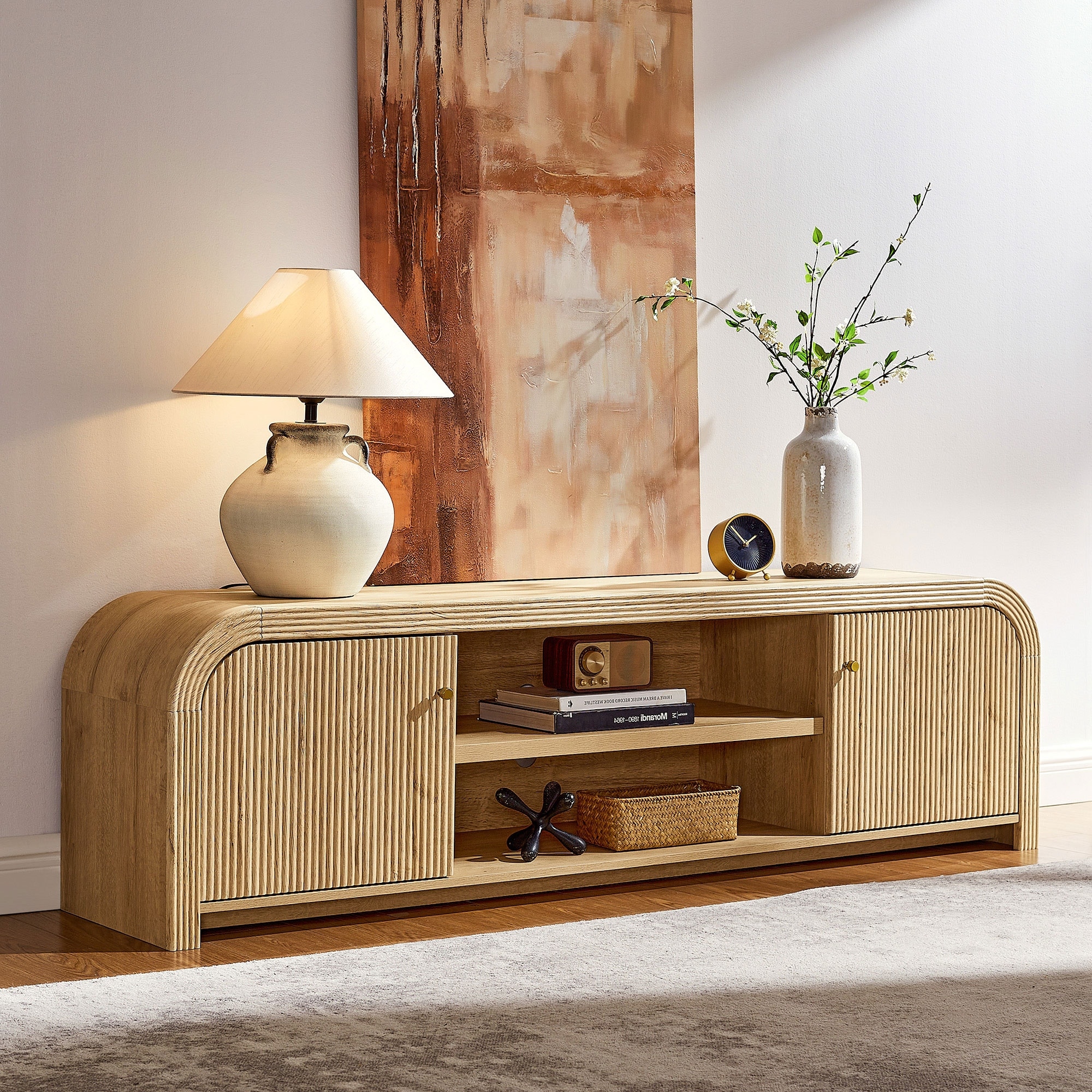Modern Fluted TV Stand for 80" TV, Media Console, Entertainment Center