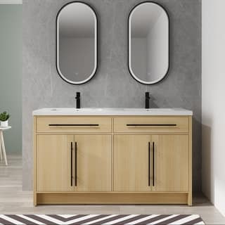Beingnext 48"/60" Bathroom Vanity With Double Sink, Freestanding Bathroom Vanity With 4 Doors And 2 Adjustable Shelves