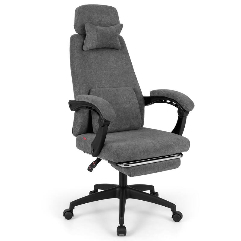 Gymax Reclining Home Office Chair Retractable Footrest High-Back