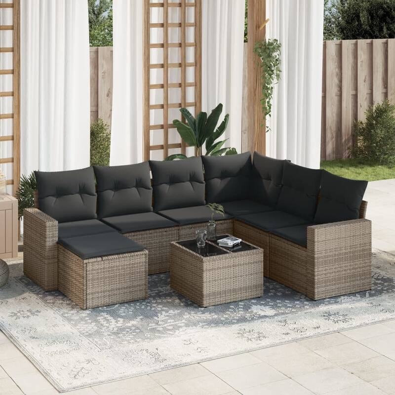 vidaXL Garden Sofa Set Grey PE rattan, powder-coated steel, tempered glass - 21.7 x 21.7 x 14.6