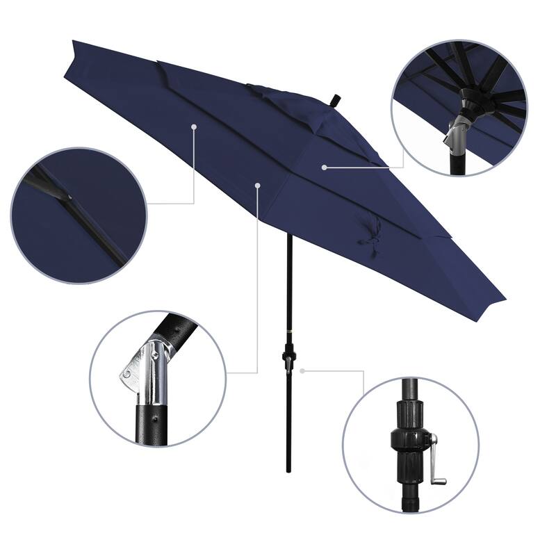 California Umbrella 11' Rd Golden State Series Patio Umbrella Black Aluminum Frame Crank Lift Collar Tilt Pacifica