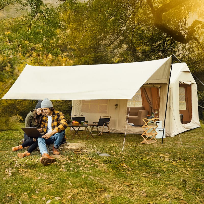 Inflatable Camping Tent for 8-12 People, with Skylights, Chimney Window, and UV-Resistant, Easy Setup for Outdoors