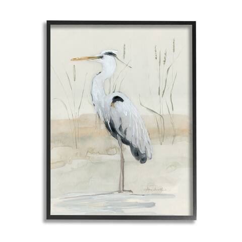 Stupell Industries Heron Bird Riverbank Watercolor Framed Giclee Art by Sally Swatland