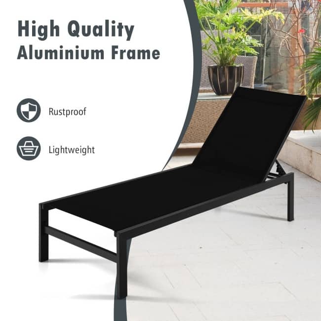 6-Position Chaise Lounge Chairs with Rustproof Aluminium Frame - 60.5"-78" x 25" x 39.5"-25.5" (L x W x H)