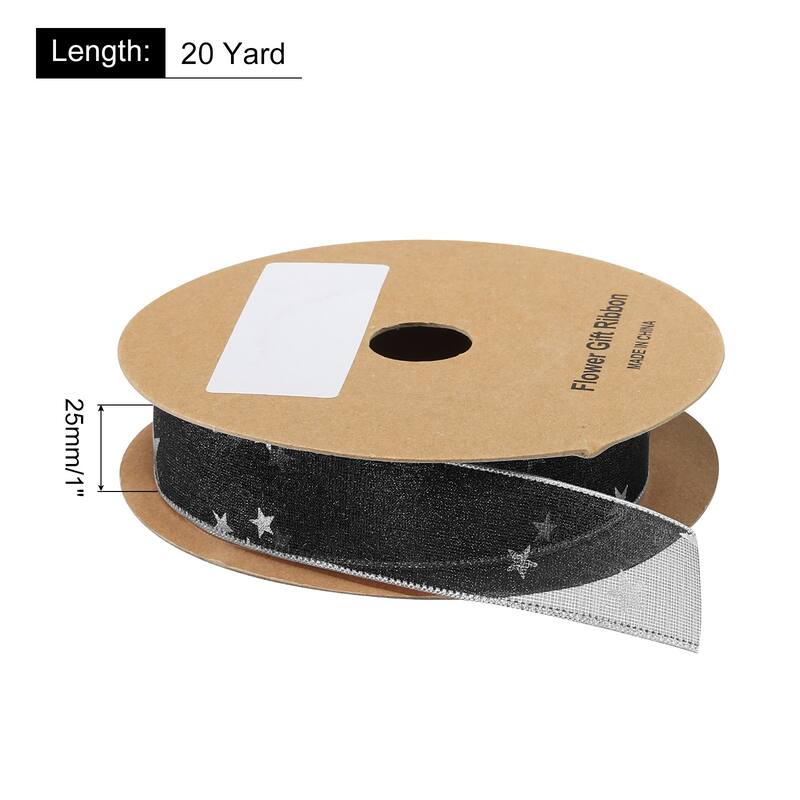 1Inch 20 Yard Star Organza Sheer Ribbon Printed Grey for Gift Wrapping - Black - 1 inch