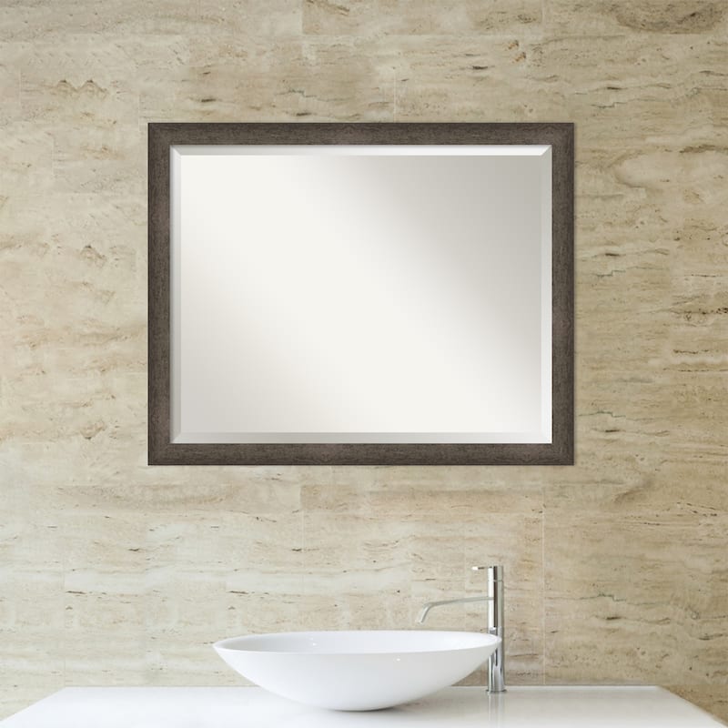 Dappled Narrow Beveled Wood Framed Bathroom Vanity Wall Mirror