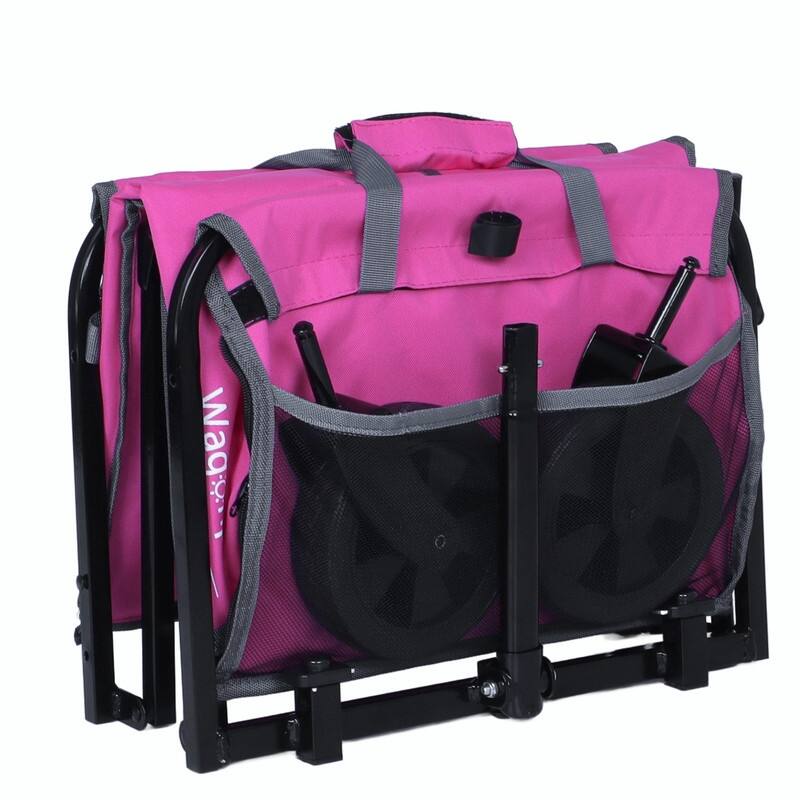 All-in-One Convertible Folding Utility Trolley with 4 Wheels, Bench Seat & Dog Leash