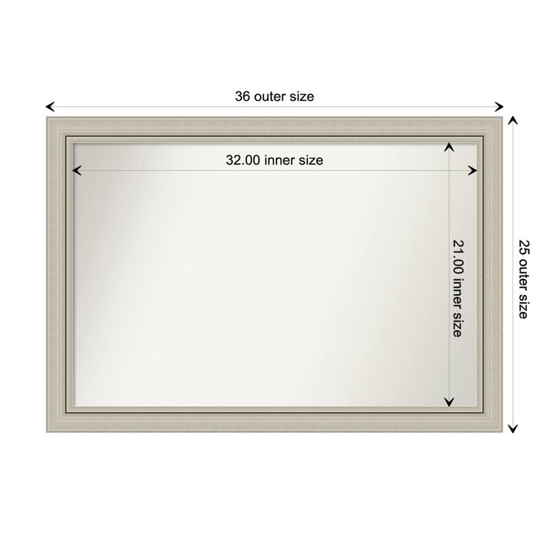 Romano Silver Narrow Framed Non-Beveled Custom Wall Mirror, Bathroom Vanity Mirror - Outer Size: 35.75 x 24.75