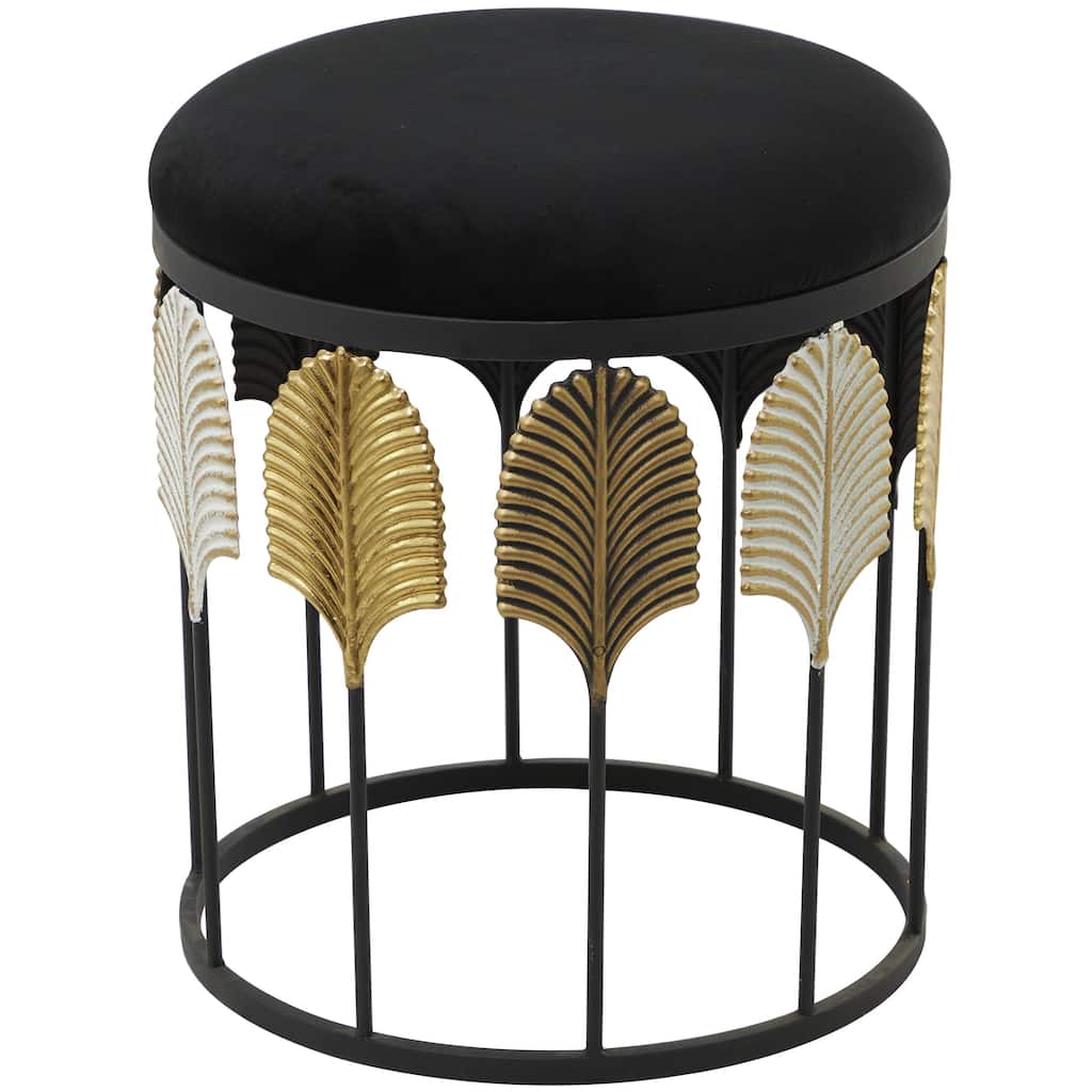 Metal Leaf Embossed Accent Table with Hollow Center - Black - Roche River Decor
